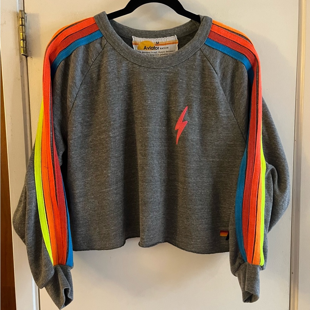 Aviator Nation 5 Stripe Cropped Sweatshirt